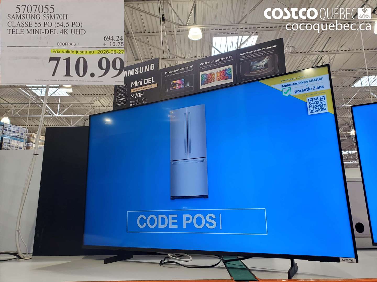 5707055 SAMSUNG 55M70H CLASSE 55 PO (54.5 PO) TÉLÉ MINI-DEL 4K UHD (EXPIRES ON 2026-08-27) $710.99