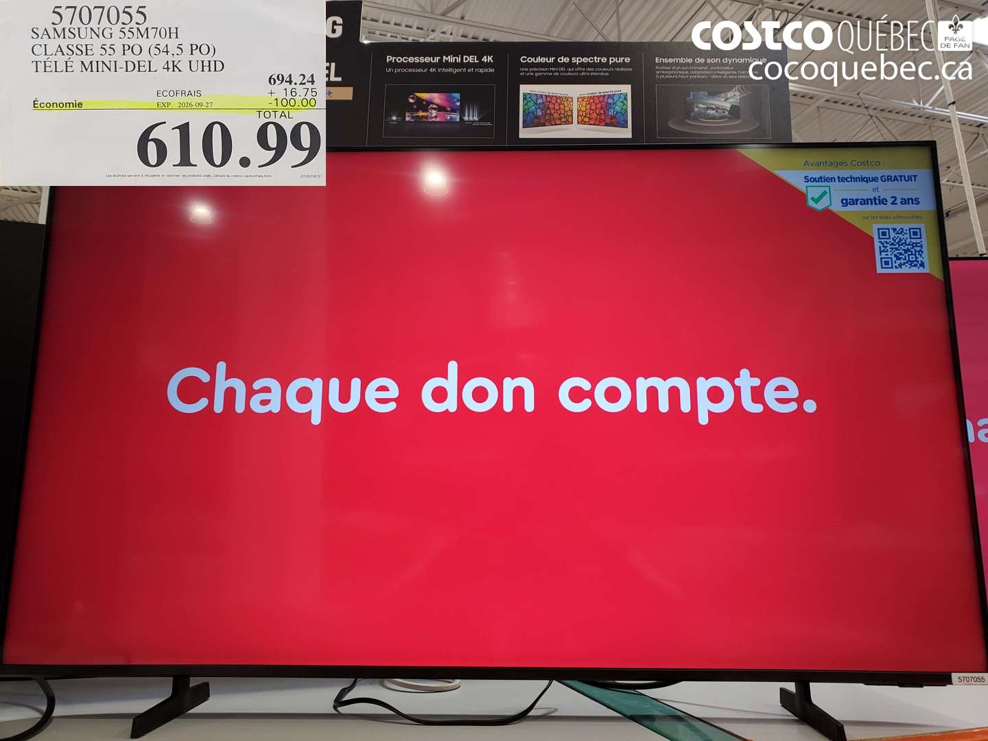 5707055 SAMSUNG 55M70H CLASSE 55 PO (54.5 PO) TÉLÉ MINI-DEL 4K UHD ($100.00 INSTANT SAVINGS EXPIRES ON 2026-09-27) $610.99