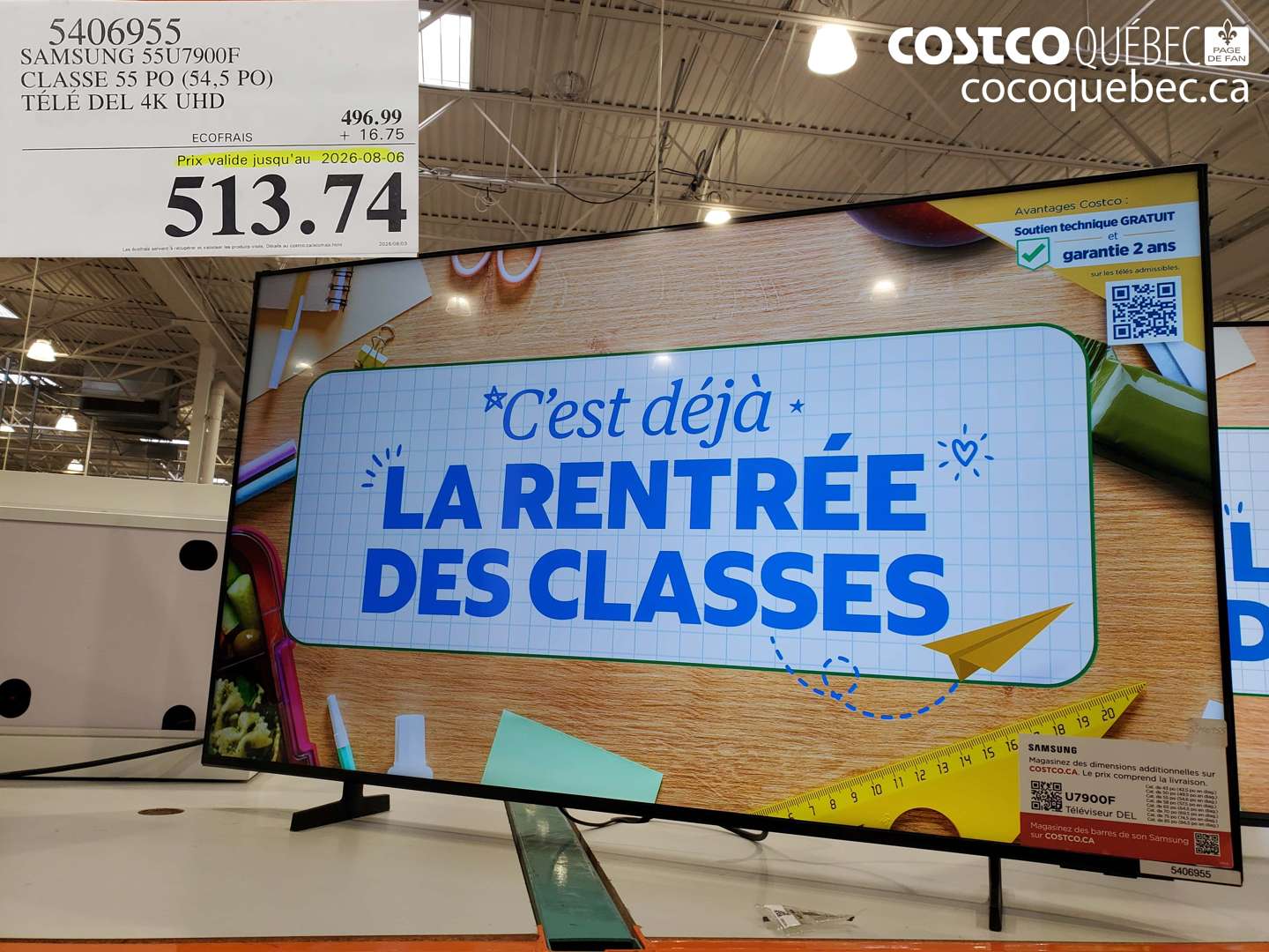 5406955 SAMSUNG 55U7900F CLASSE 55 PO (54.5 PO) TÉLÉ DEL 4K UHD (EXPIRES ON 2026-08-06) $513.74