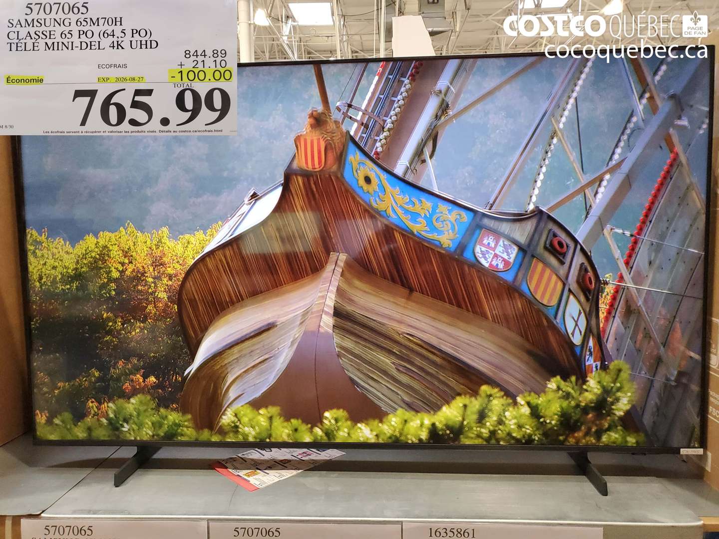 5707065 SAMSUNG 65M70H CLASSE 65 PO (64.5 PO) TÉLÉ MINI-DEL 4K UHD ($100.00 INSTANT SAVINGS EXPIRES ON 2026-08-27) $765.99