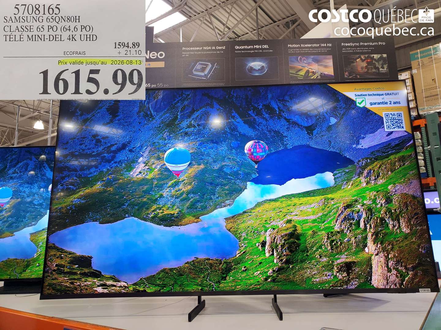 5708165 SAMSUNG 65QN80H CLASSE 65 PO (64.6 PO) TÉLÉ MINI-DEL 4K UHD (EXPIRES ON 2026-08-13) $1615.99
