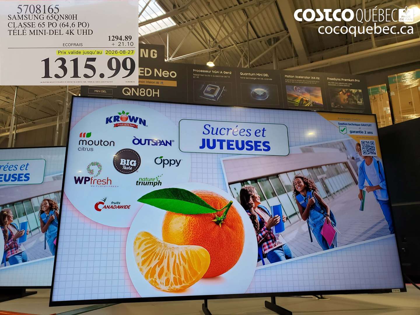 5708165 SAMSUNG 65QN80H CLASSE 65 PO (64.6 PO) TÉLÉ MINI-DEL 4K UHD (EXPIRES ON 2026-08-27) $1315.99
