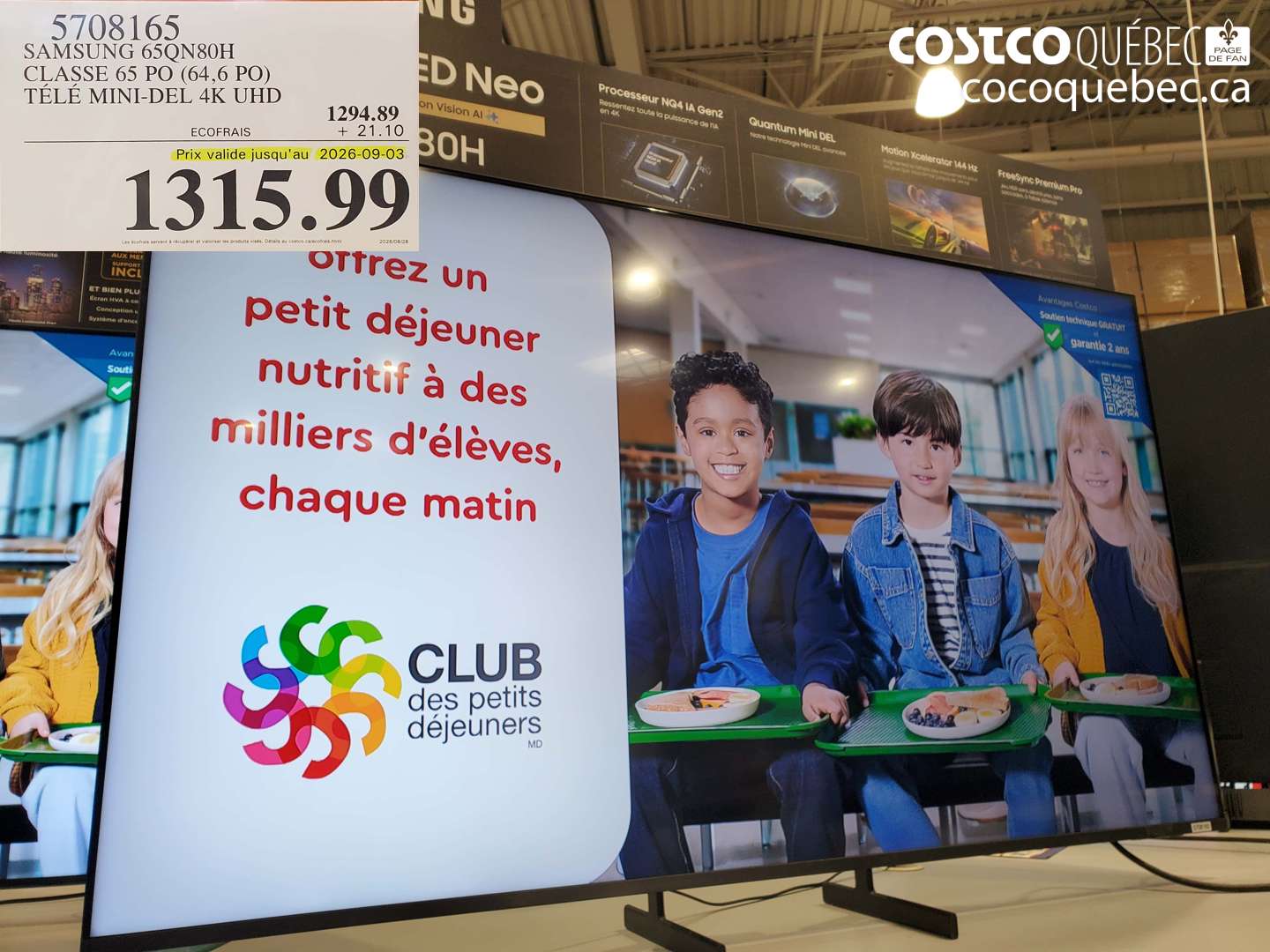 5708165 SAMSUNG 65QN80H CLASSE 65 PO (64.6 PO) TÉLÉ MINI-DEL 4K UHD (EXPIRES ON 2026-09-03) $1315.99