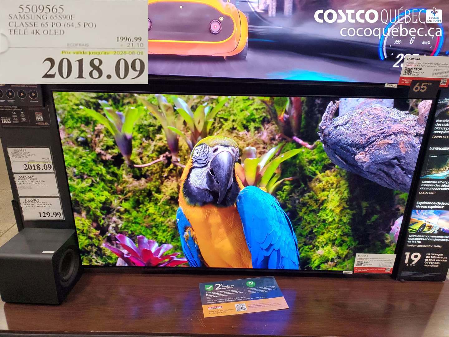 5509565 SAMSUNG 65S90F CLASSE 65 PO (64.5 PO) TÉLÉ 4K OLED (EXPIRES ON 2026-08-06) $2018.09