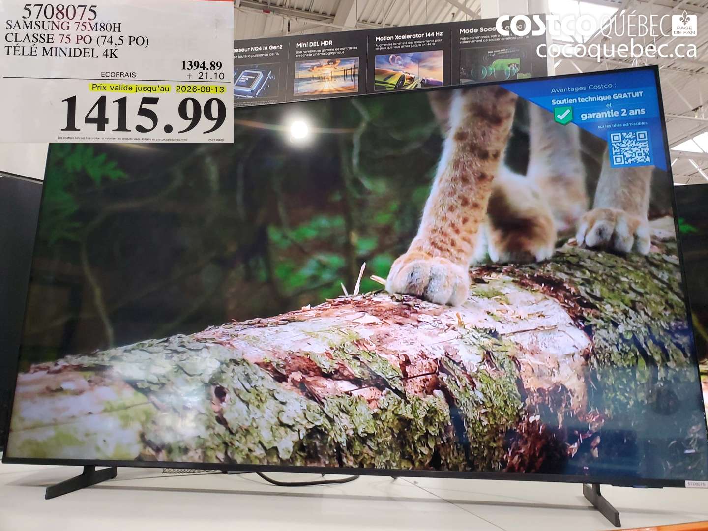 5708075 SAMSUNG 75M80H CLASSE 75 PO (74.5 PO) TÉLÉ MINIDEL 4K (EXPIRES ON 2026-08-13) $1415.99
