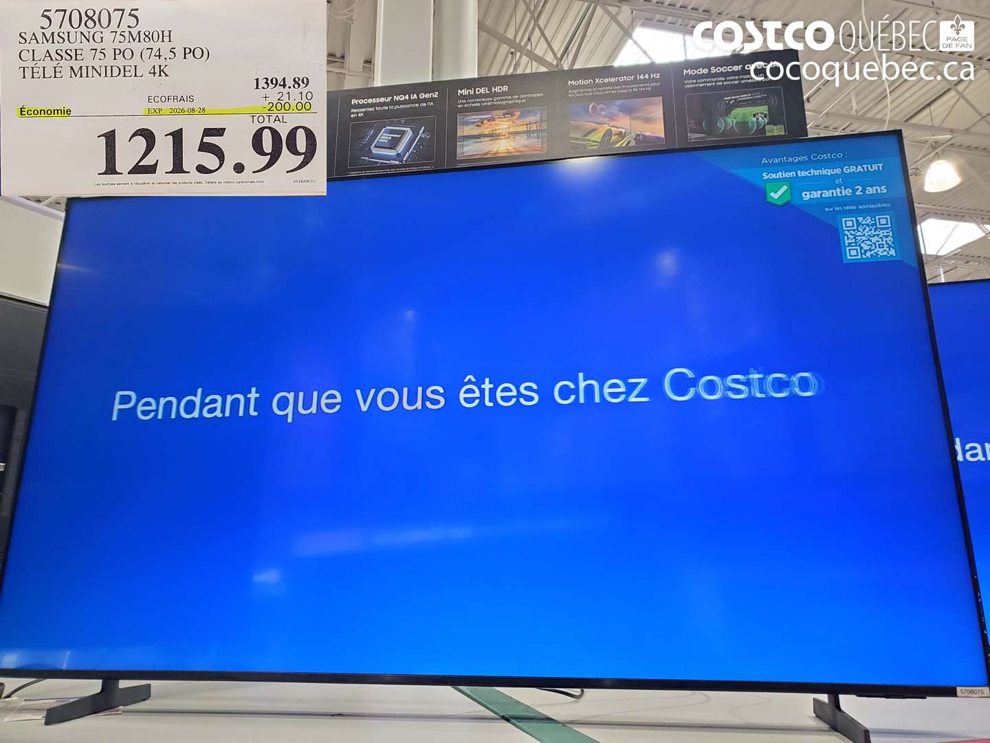 5708075 SAMSUNG 75M80H CLASSE 75 PO (74.5 PO) TÉLÉ MINIDEL 4K ($200.00 INSTANT SAVINGS EXPIRES ON 2026-08-28) $1215.99