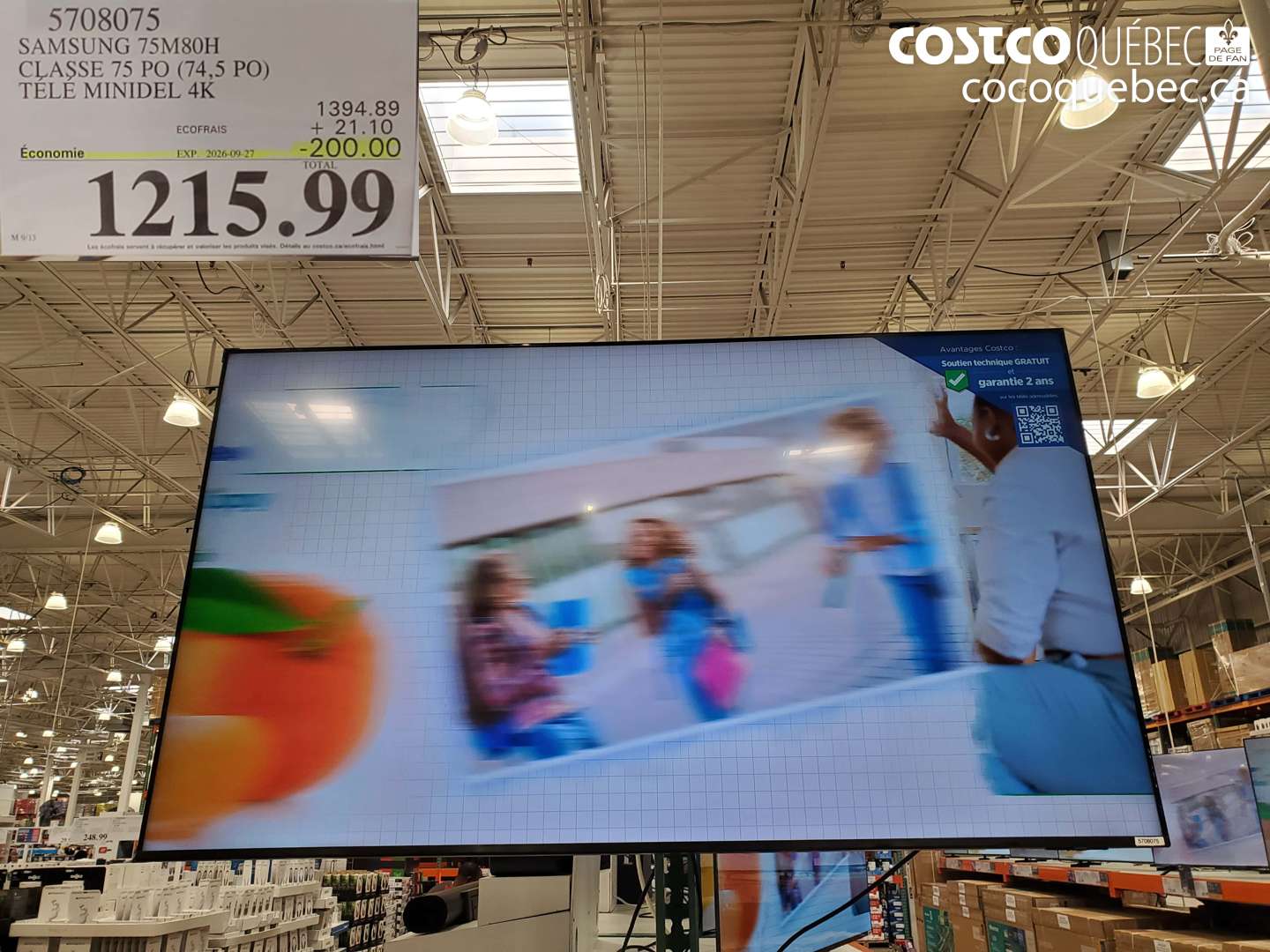 5708075 SAMSUNG 75M80H CLASSE 75 PO (74.5 PO) TÉLÉ MINIDEL 4K ($200.00 INSTANT SAVINGS EXPIRES ON 2026-09-27) $1215.99