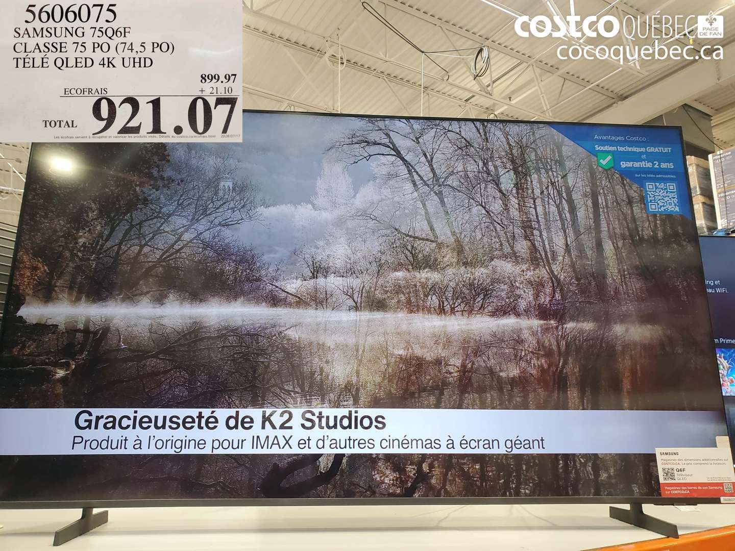5606075 SAMSUNG 75Q6F CLASSE 75 PO (74.5 PO) TÉLÉ QLED 4K UHD $921.07
