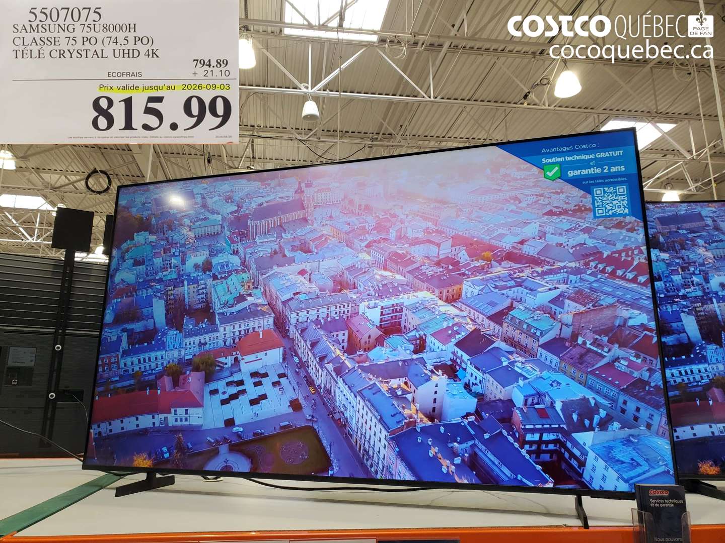 5507075 SAMSUNG 75U8000H CLASSE 75 PO (74.5 PO) TÉLÉ CRYSTAL UHD 4K (EXPIRES ON 2026-09-03) $815.99