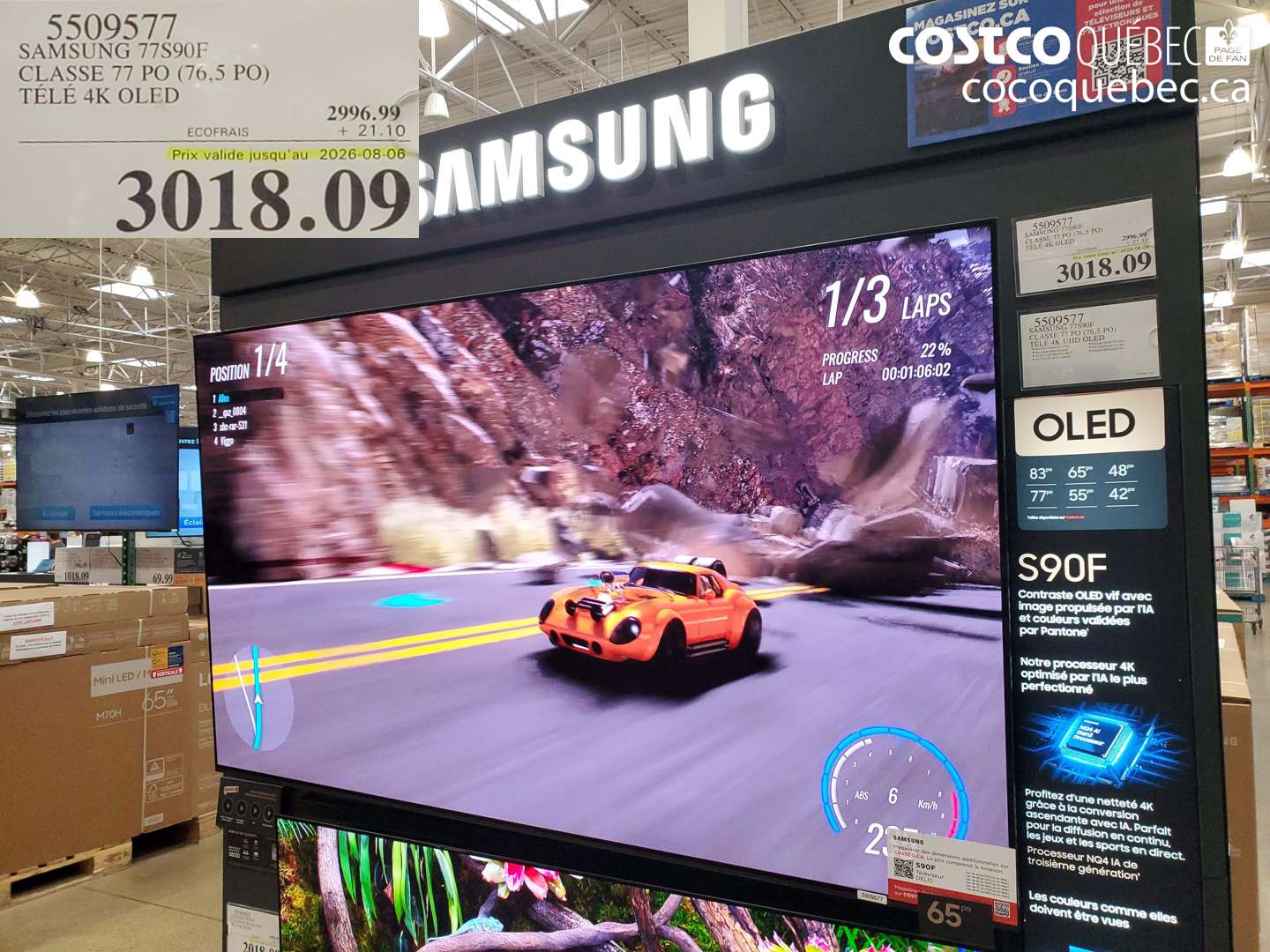5509577 SAMSUNG 77S90F CLASSE 77 PO (76.5 PO) TÉLÉ 4K OLED (EXPIRES ON 2026-08-06) $3018.09