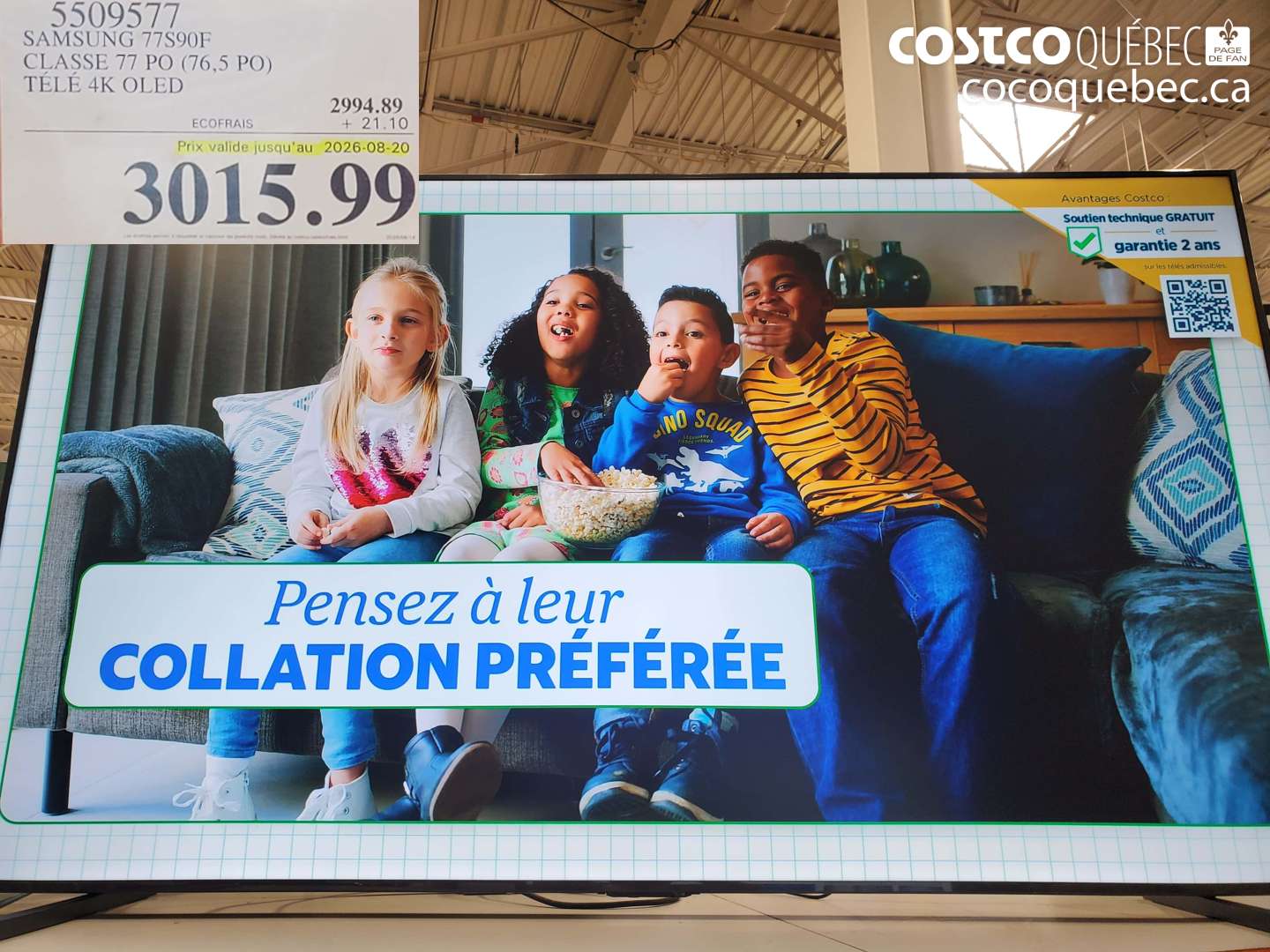 5509577 SAMSUNG 77S90F CLASSE 77 PO (76.5 PO) TÉLÉ 4K OLED (EXPIRES ON 2026-08-20) $3015.99