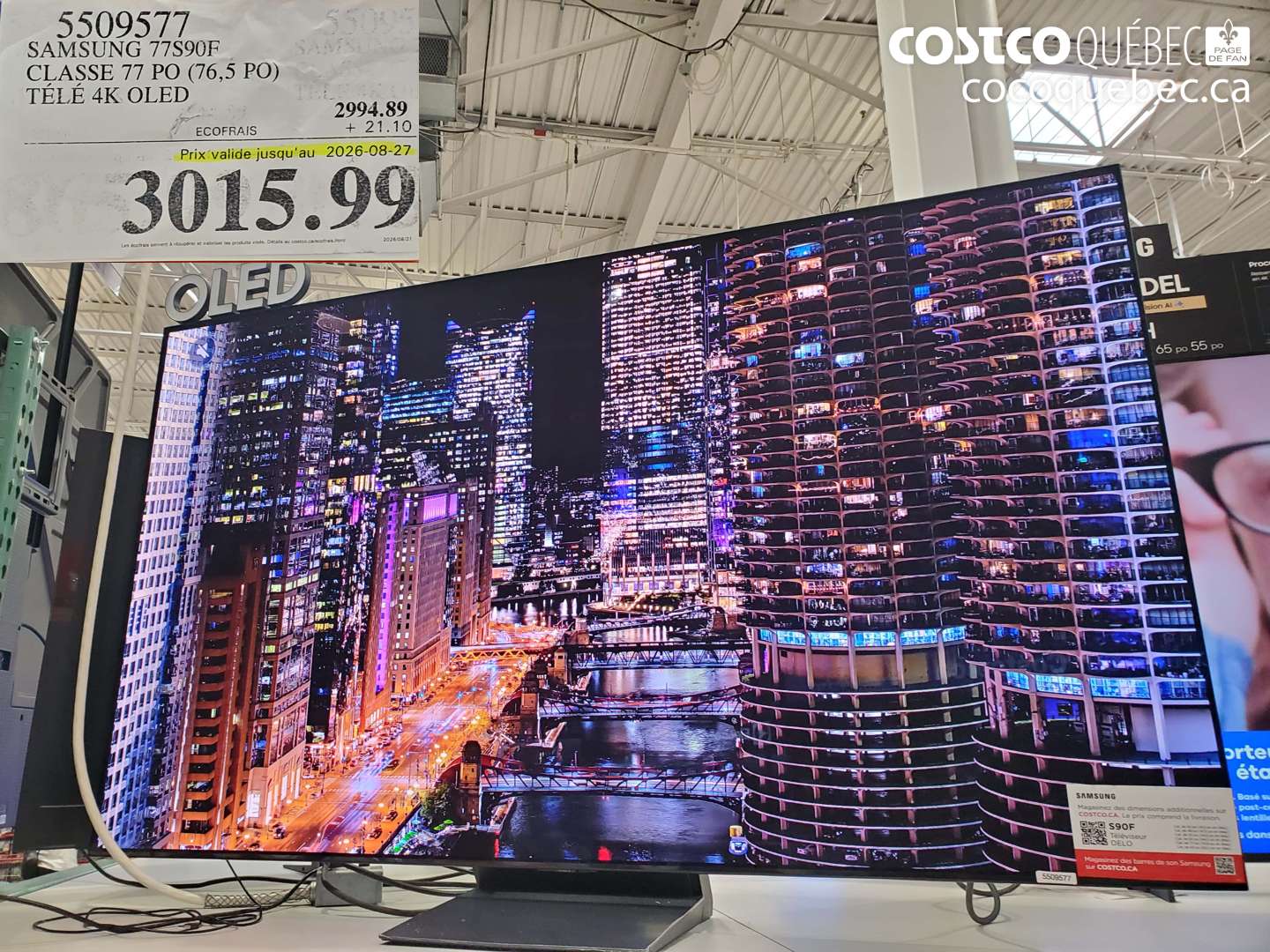 5509577 SAMSUNG 77S90F CLASSE 77 PO (76.5 PO) TÉLÉ 4K OLED (EXPIRES ON 2026-08-27) $3015.99