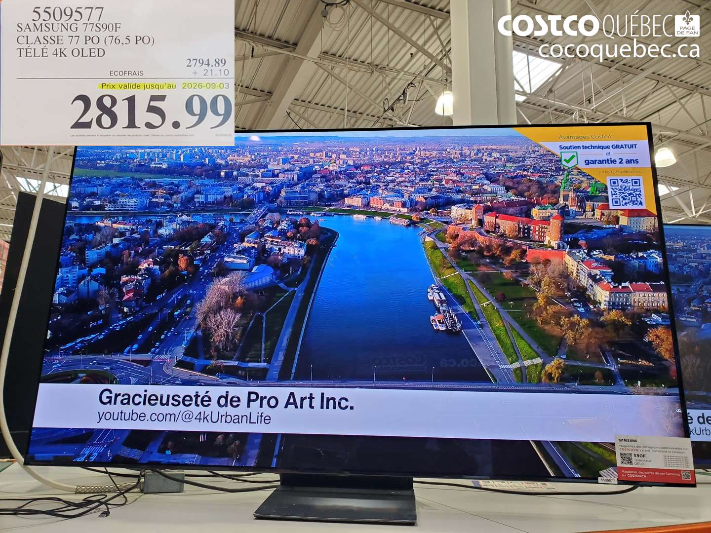 5509577 SAMSUNG 77S90F CLASSE 77 PO (76.5 PO) TÉLÉ 4K OLED (EXPIRES ON 2026-09-03) $2815.99