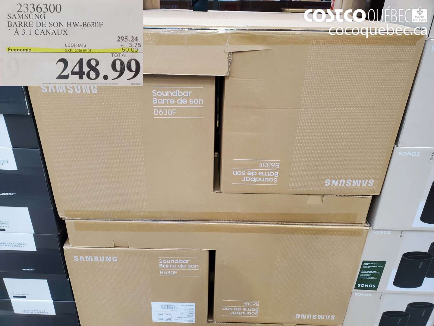 2336300 SAMSUNG BARRE DE SON HW-B630F À 3.1 CANAUX ($50.00 INSTANT SAVINGS EXPIRES ON 2026-09-03) $248.99