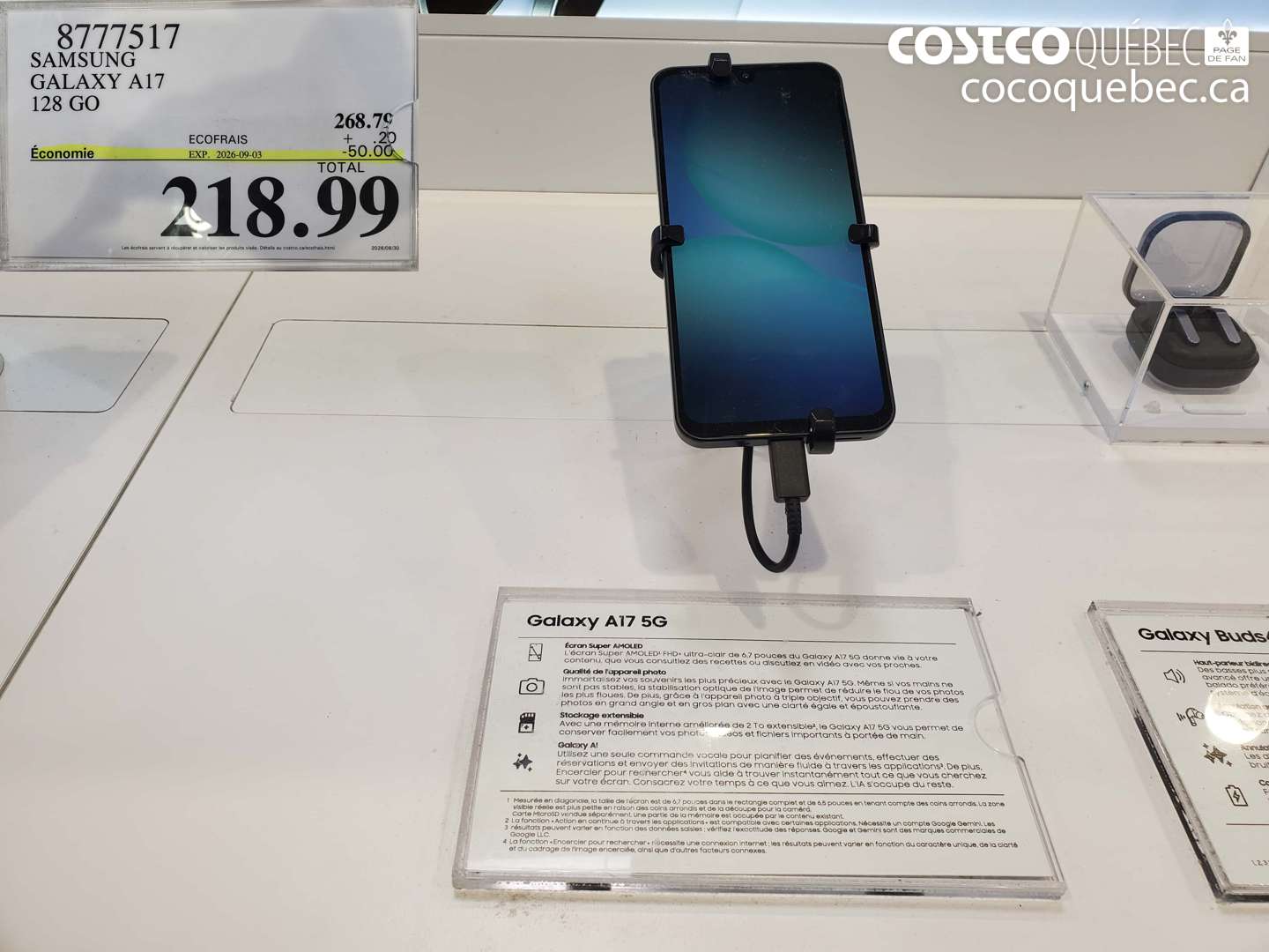 8777517 SAMSUNG GALAXY A17 128 GO ($50.00 INSTANT SAVINGS EXPIRES ON 2026-09-03) $218.99