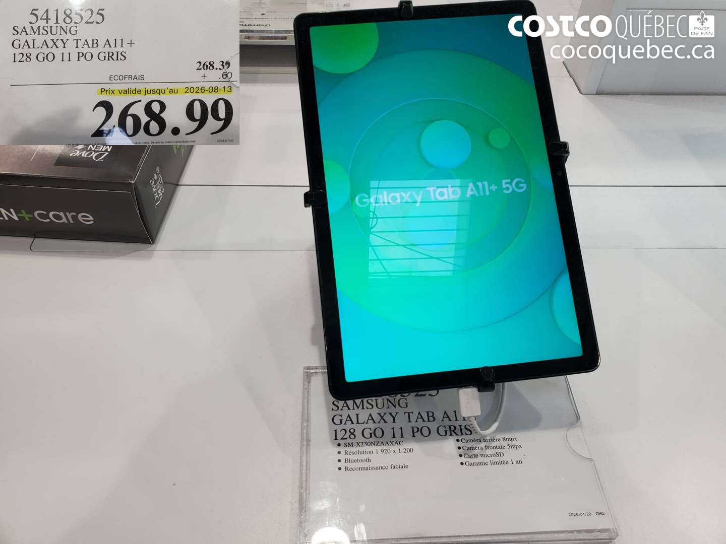 5418525 SAMSUNG GALAXY TAB A11+ 128 GO 11 PO GRIS (EXPIRES ON 2026-08-13) $268.99