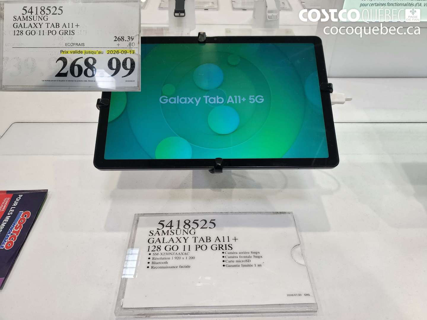 5418525 SAMSUNG GALAXY TAB A11+ 128 GO 11 PO GRIS (EXPIRES ON 2026-09-17) $268.99
