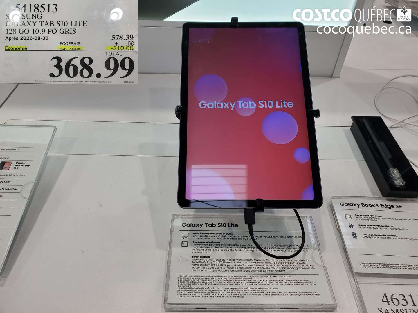 5418513 SAMSUNG GALAXY TAB S10 LITE 128 GO 10.9 PO GRIS ($210.00 INSTANT SAVINGS EXPIRES ON 2026-08-30) $368.99