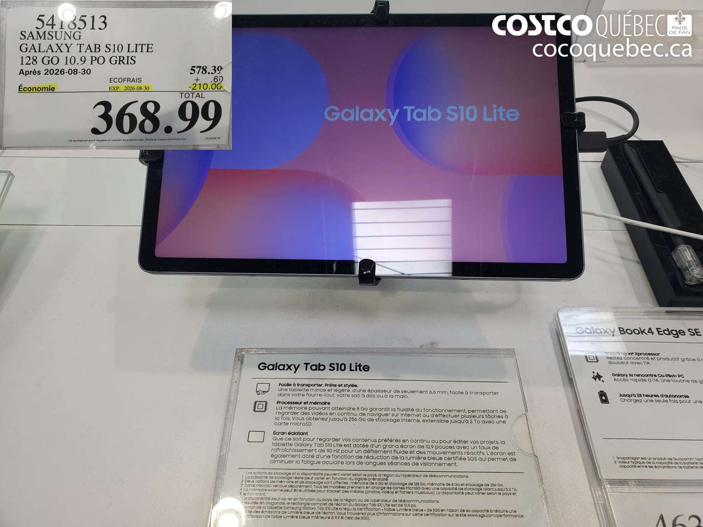 5418513 SAMSUNG GALAXY TAB S10 LITE 128 GO 10.9 PO GRIS ($210.00 INSTANT SAVINGS EXPIRES ON 2026-08-30) $368.99