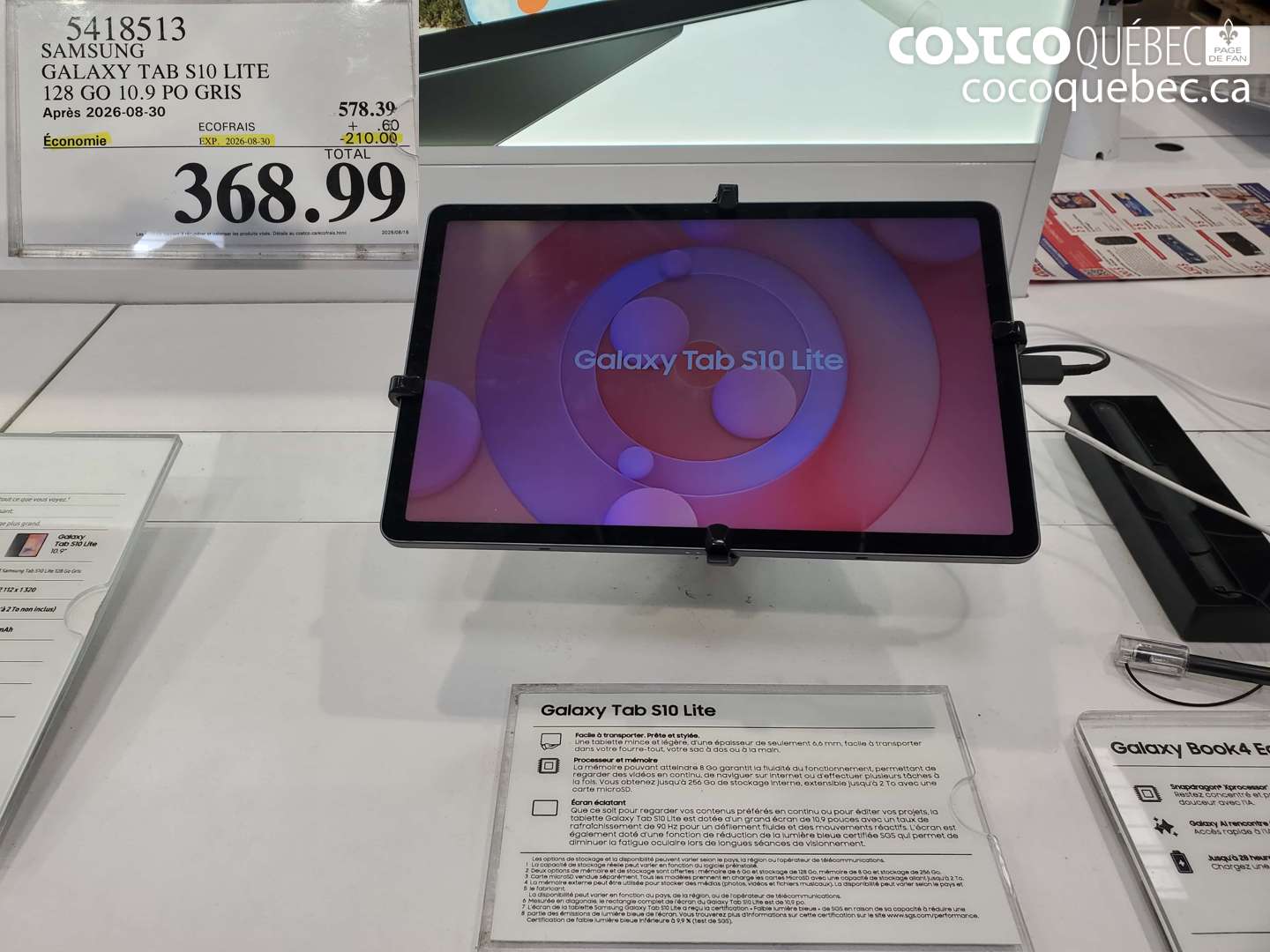 5418513 SAMSUNG GALAXY TAB S10 LITE 128 GO 10.9 PO GRIS ($210.00 INSTANT SAVINGS EXPIRES ON 2026-08-30) $368.99