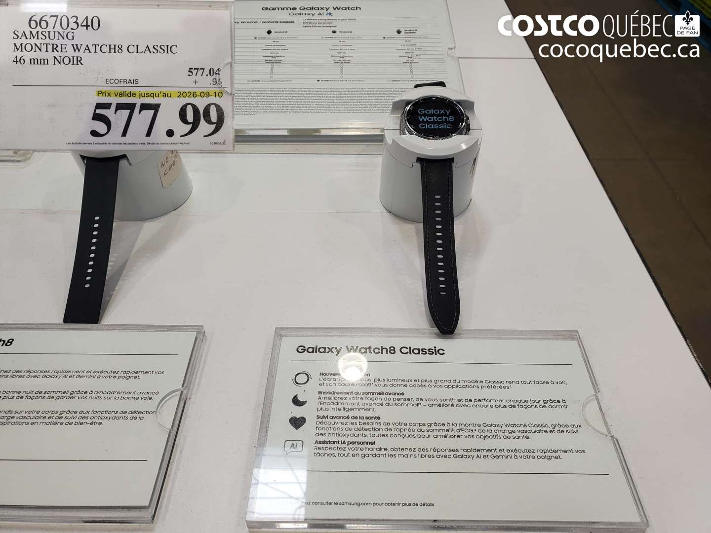 6670340 SAMSUNG MONTRE WATCH8 CLASSIC 46 MM NOIR (EXPIRES ON 2026-09-10) $577.99
