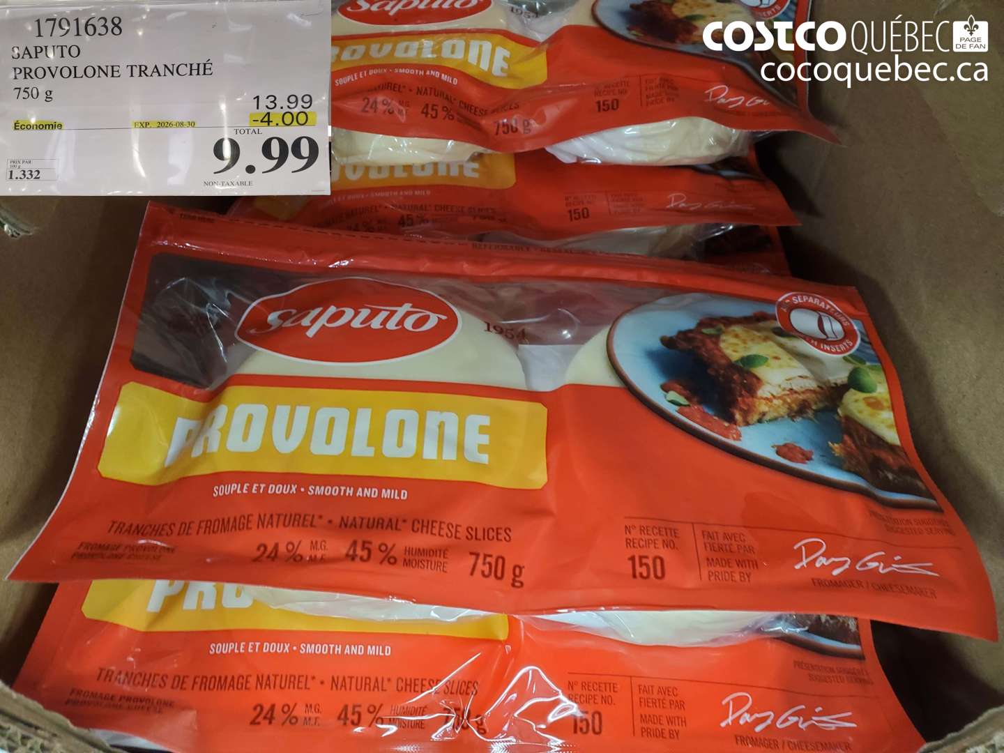 1791638 SAPUTO PROVOLONE TRANCHÉ 750 G ($4.00 INSTANT SAVINGS EXPIRES ON 2026-08-30) $9.99