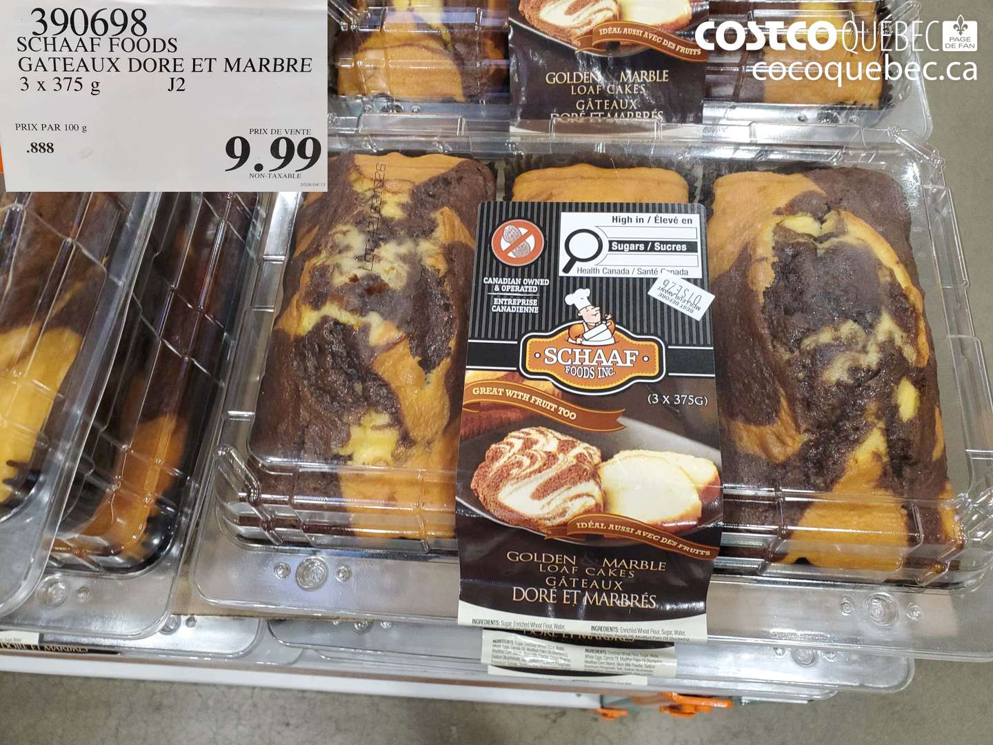 390698 SCHAAF FOODS GATEAUX DORE ET MARBRE $9.99