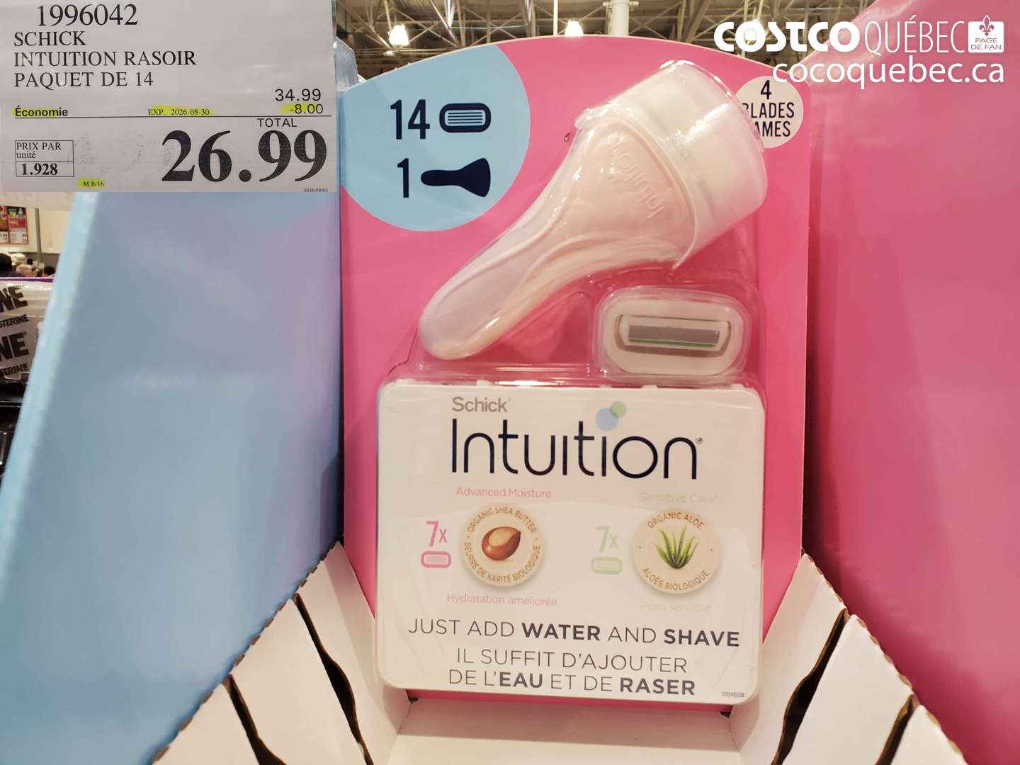 1996042 SCHICK INTUITION RASOIR PAQUET DE 14 ($8.00 INSTANT SAVINGS EXPIRES ON 2026-08-30) $26.99
