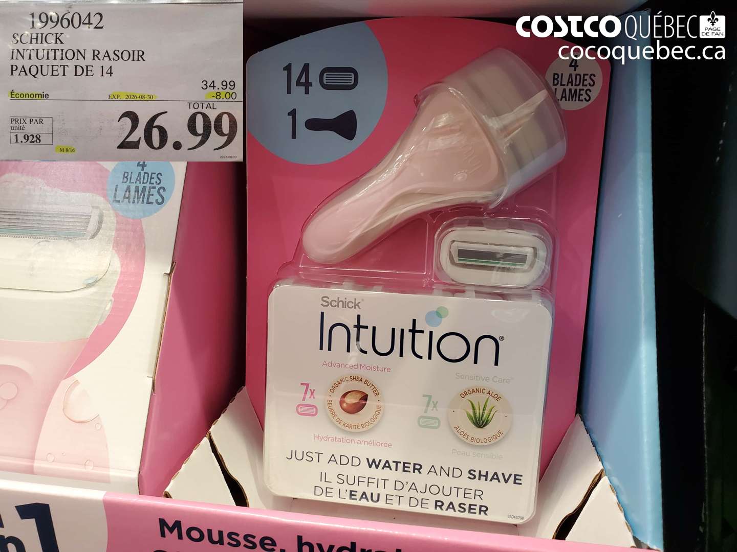 1996042 SCHICK INTUITION RASOIR PAQUET DE 14 ($8.00 INSTANT SAVINGS EXPIRES ON 2026-08-30) $26.99