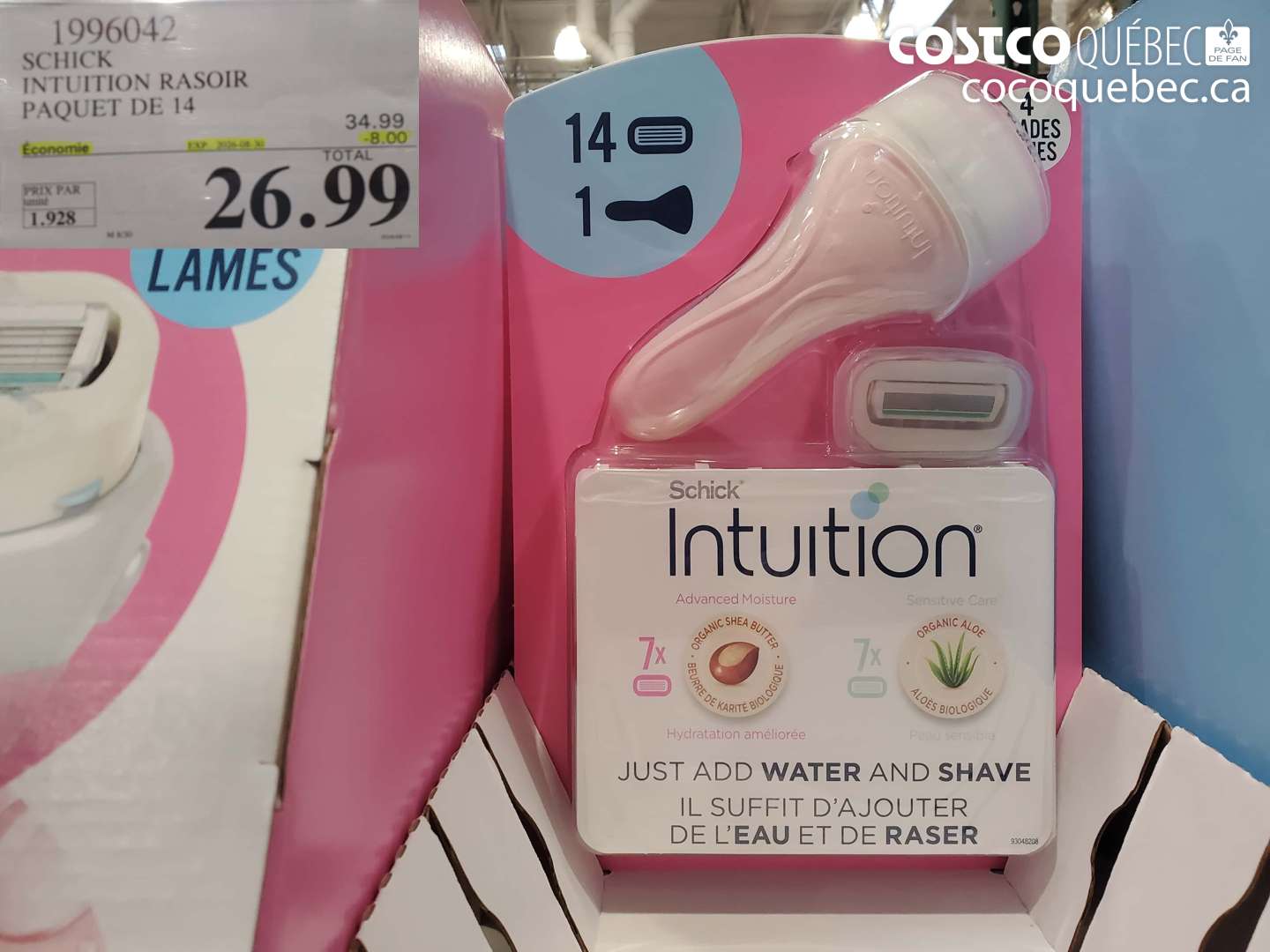 1996042 SCHICK INTUITION RASOIR PAQUET DE 14 ($8.00 INSTANT SAVINGS EXPIRES ON 2026-08-30) $26.99