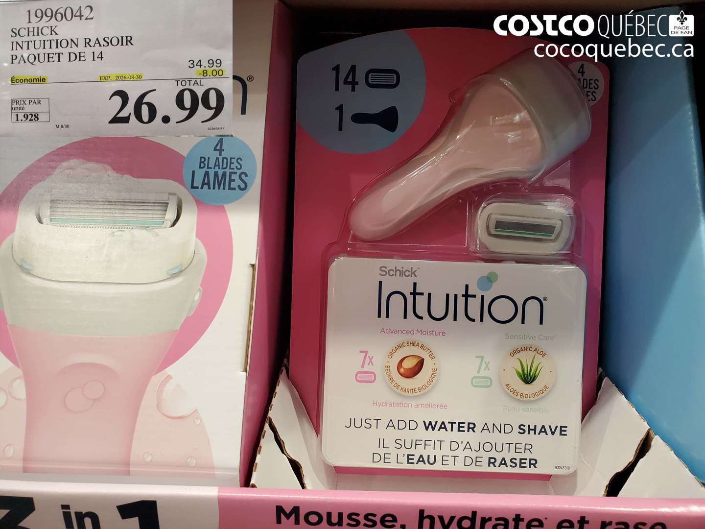 1996042 SCHICK INTUITION RASOIR PAQUET DE 14 ($8.00 INSTANT SAVINGS EXPIRES ON 2026-08-30) $26.99