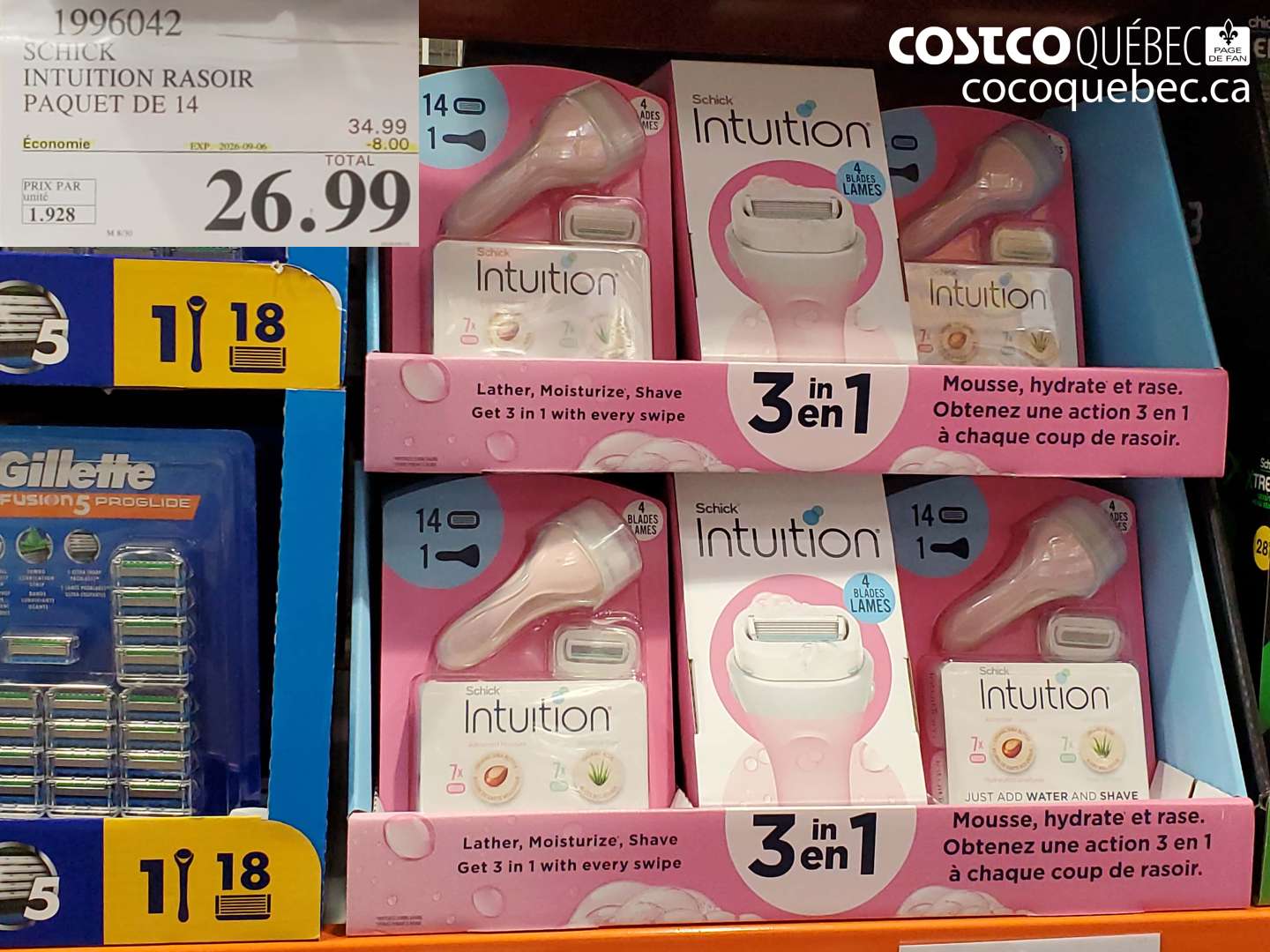 1996042 SCHICK INTUITION RASOIR PAQUET DE 14 ($8.00 INSTANT SAVINGS EXPIRES ON 2026-09-06) $26.99