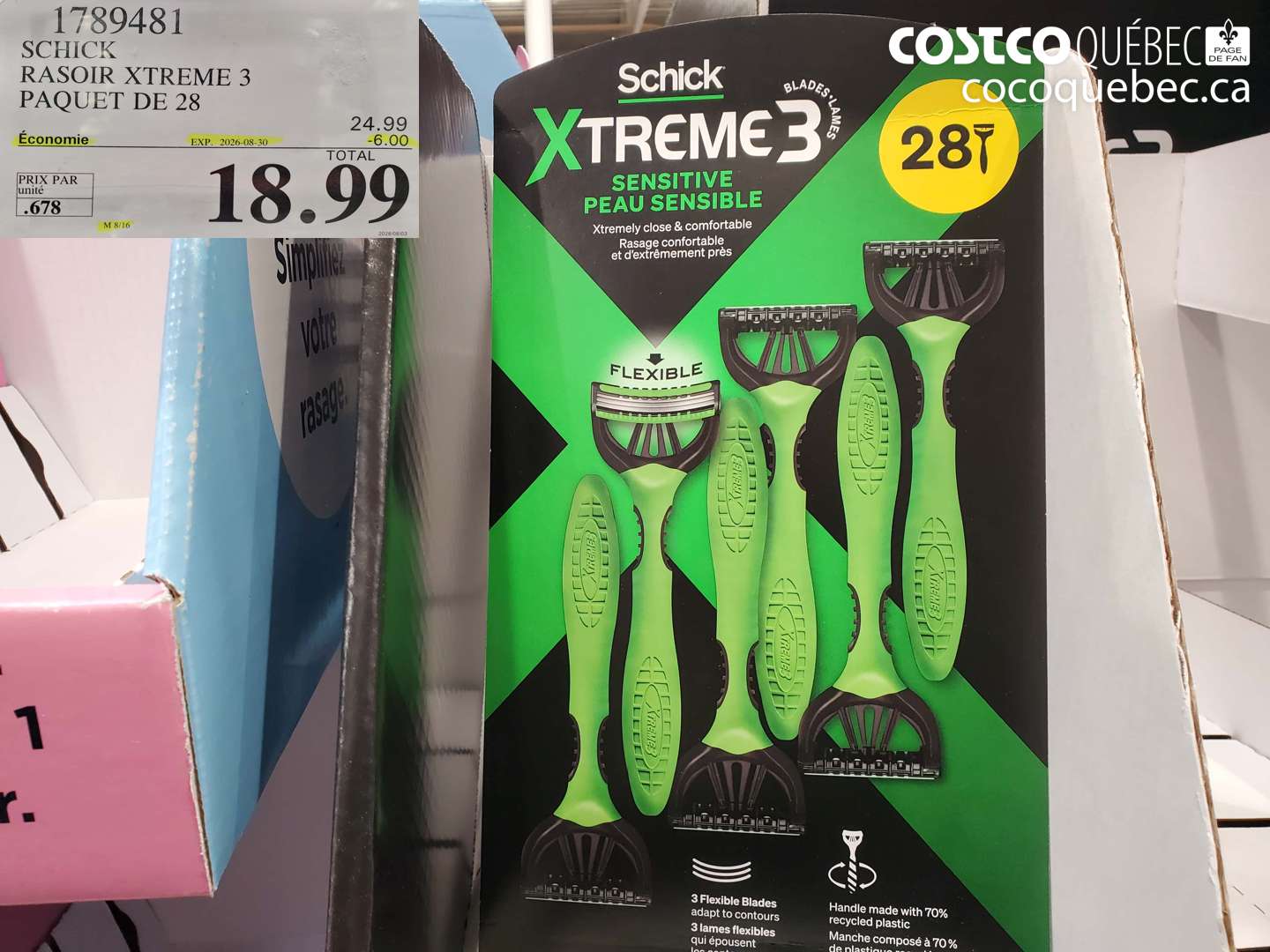 1789481 SCHICK RASOIR XTREME 3 PAQUET DE 28 ($6.00 INSTANT SAVINGS EXPIRES ON 2026-08-30) $18.99