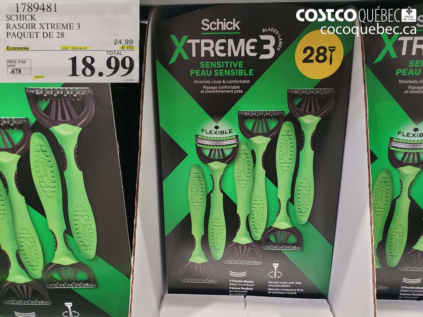 1789481 SCHICK RASOIR XTREME 3 PAQUET DE 28 ($6.00 INSTANT SAVINGS EXPIRES ON 2026-08-30) $18.99
