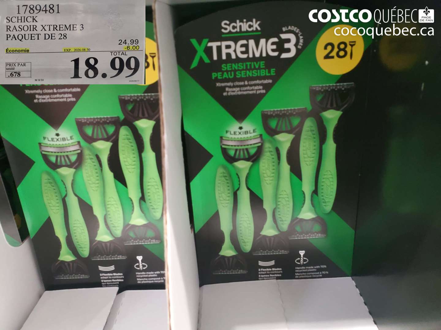 1789481 SCHICK RASOIR XTREME 3 PAQUET DE 28 ($6.00 INSTANT SAVINGS EXPIRES ON 2026-08-30) $18.99