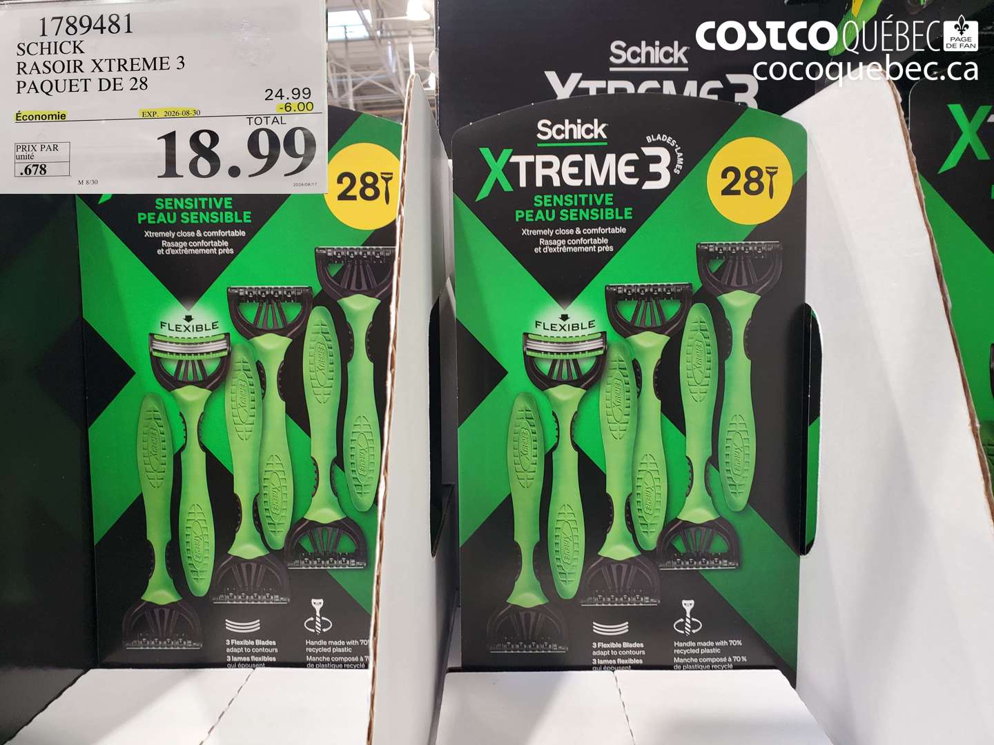 1789481 SCHICK RASOIR XTREME 3 PAQUET DE 28 ($6.00 INSTANT SAVINGS EXPIRES ON 2026-08-30) $18.99