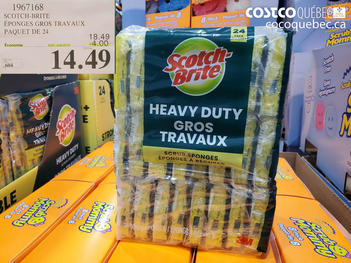 1967168 SCOTCH-BRITE ÉPONGES GROS TRAVAUX PAQUET DE 24 ($4.00 INSTANT SAVINGS EXPIRES ON 2026-08-30) $14.49