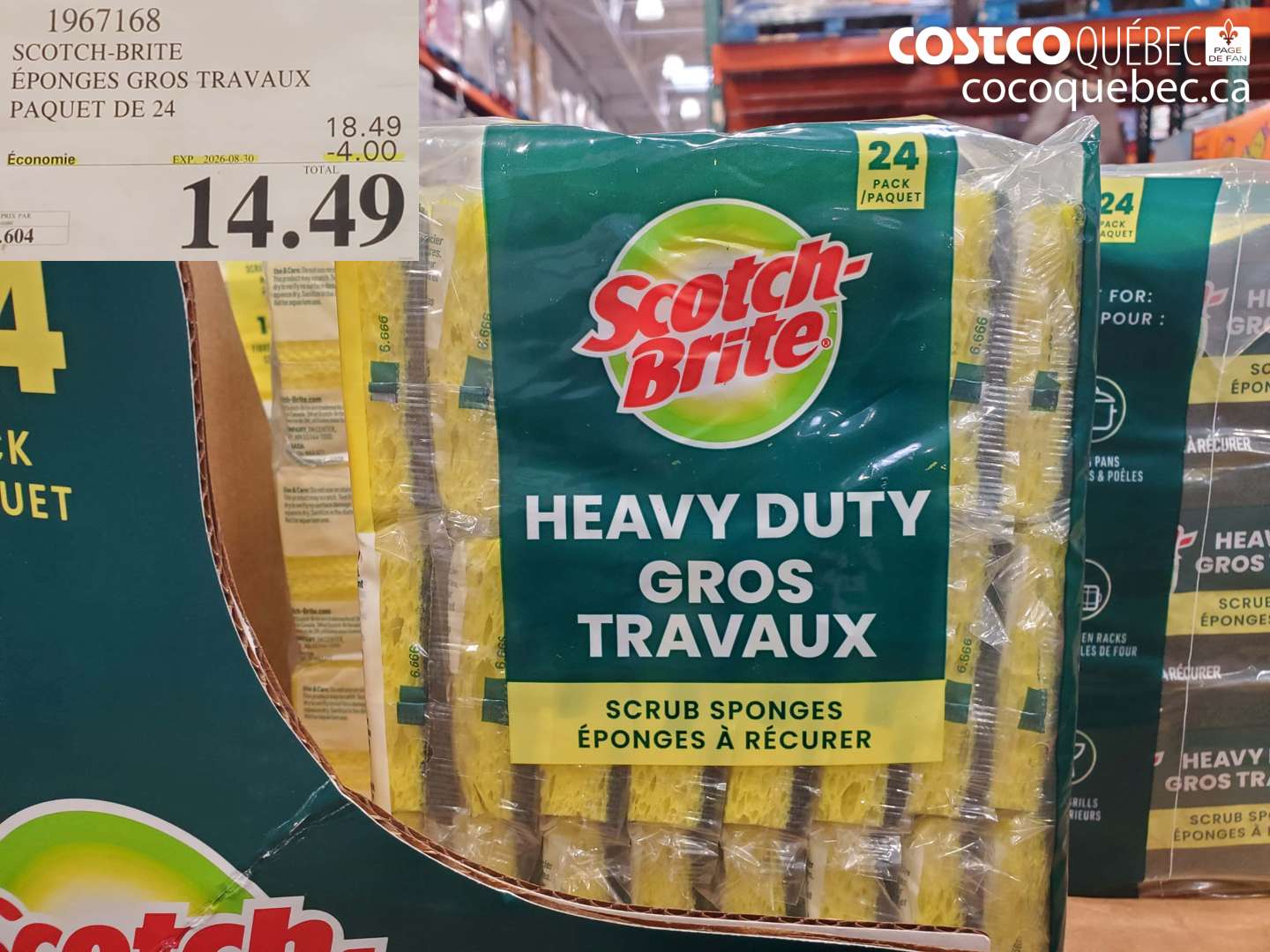 1967168 SCOTCH-BRITE ÉPONGES GROS TRAVAUX PAQUET DE 24 ($4.00 INSTANT SAVINGS EXPIRES ON 2026-08-30) $14.49