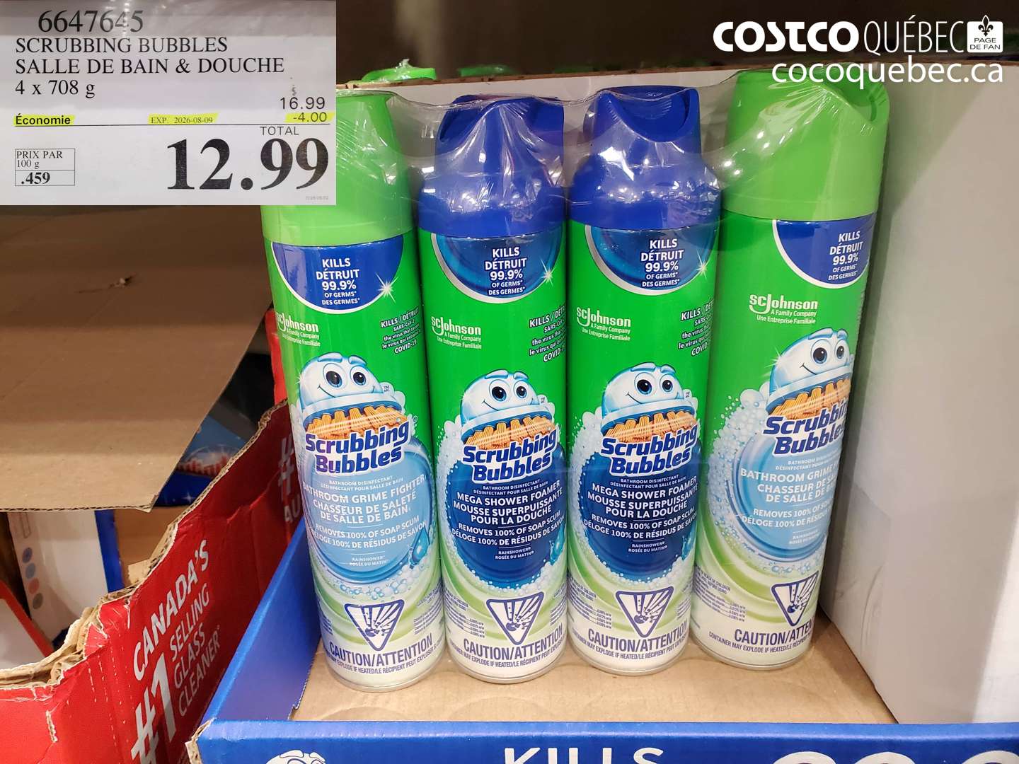 6647645 SCRUBBING BUBBLES SALLE DE BAIN & DOUCHE 4 X 708 G ($4.00 INSTANT SAVINGS EXPIRES ON 2026-08-09) $12.99