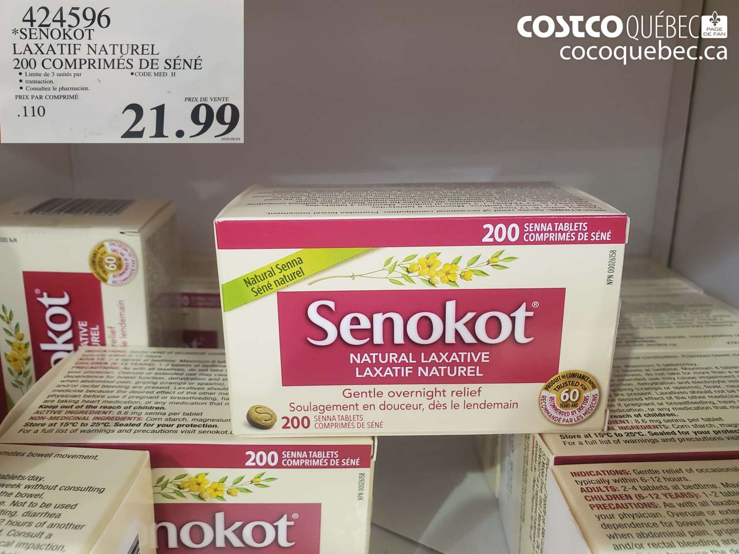 424596 SENOKOT LAXATIF NATUREL 200 COMPRIMÉS DE SÉNÉ $21.99