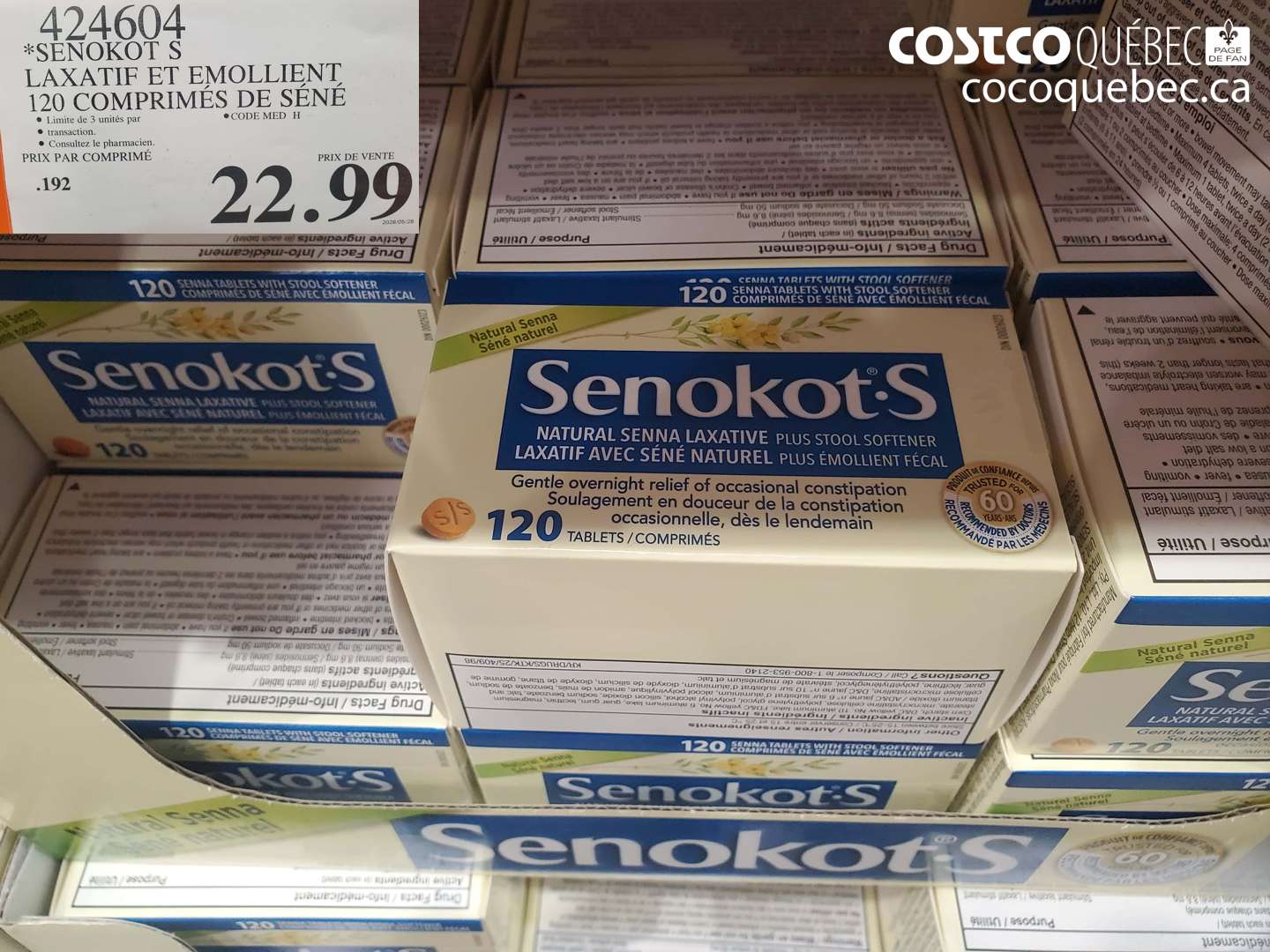 424604 SENOKOT S LAXATIF ET EMOLLIENT 120 COMPRIMÉS DE SÉNÉ $22.99