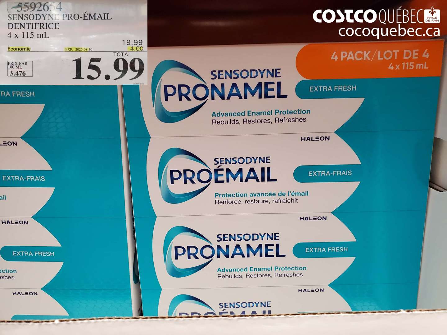 5592654 SENSODYNE PRO-ÉMAIL DENTIFRICE 4 X 115 ML ($4.00 INSTANT SAVINGS EXPIRES ON 2026-08-30) $15.99