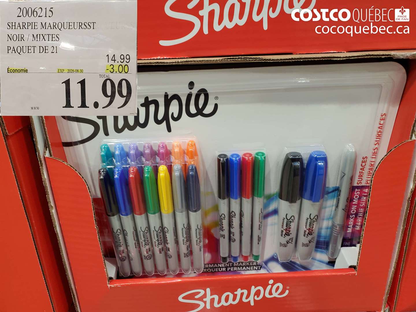 2006215 SHARPIE MARQUEURSST NOIR / MIXTES PAQUET DE 21 ($3.00 INSTANT SAVINGS EXPIRES ON 2026-08-30) $11.99
