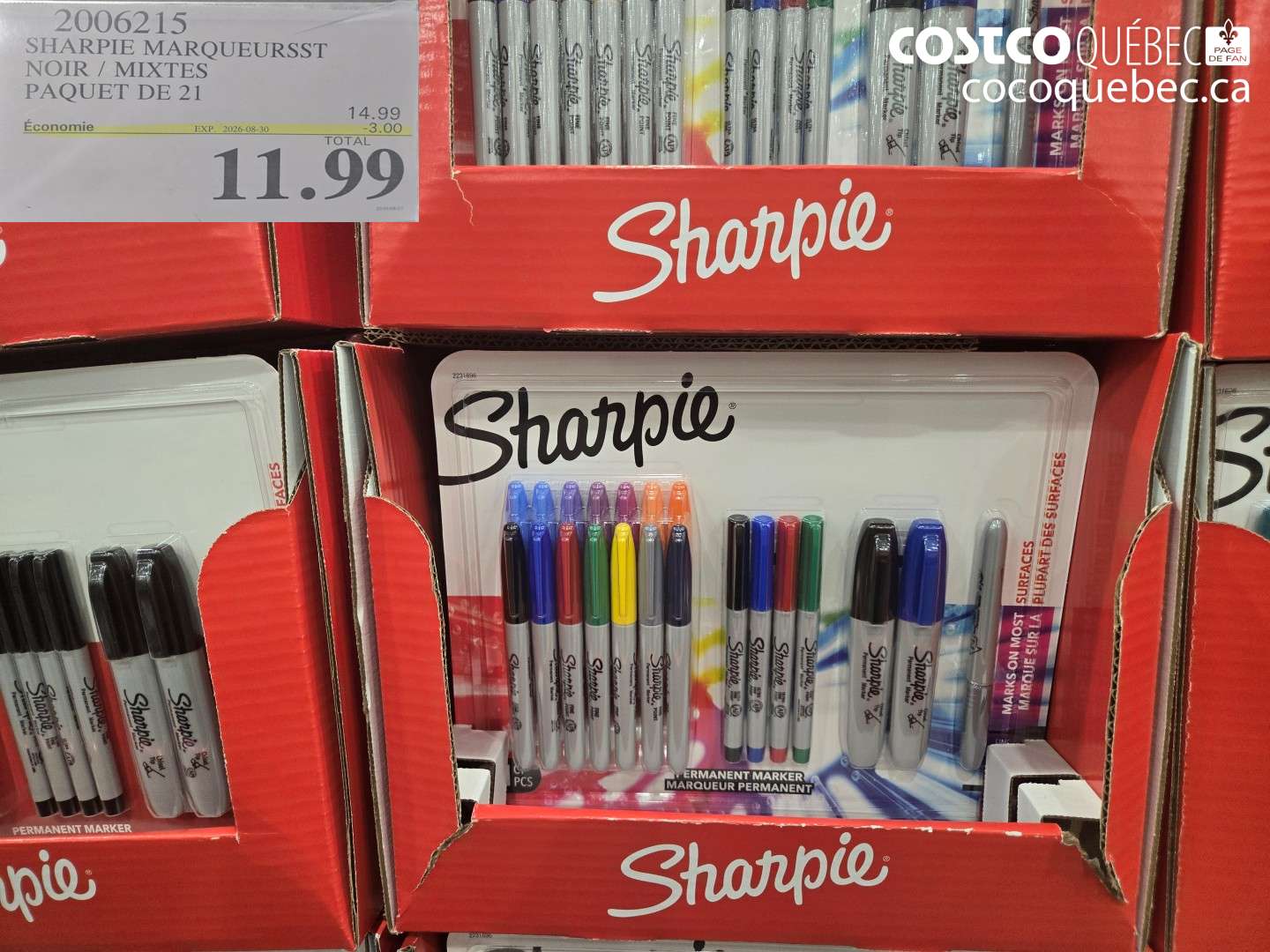 2006215 SHARPIE MARQUEURSST NOIR / MIXTES PAQUET DE 21 ($3.00 INSTANT SAVINGS EXPIRES ON 2026-08-30) $11.99