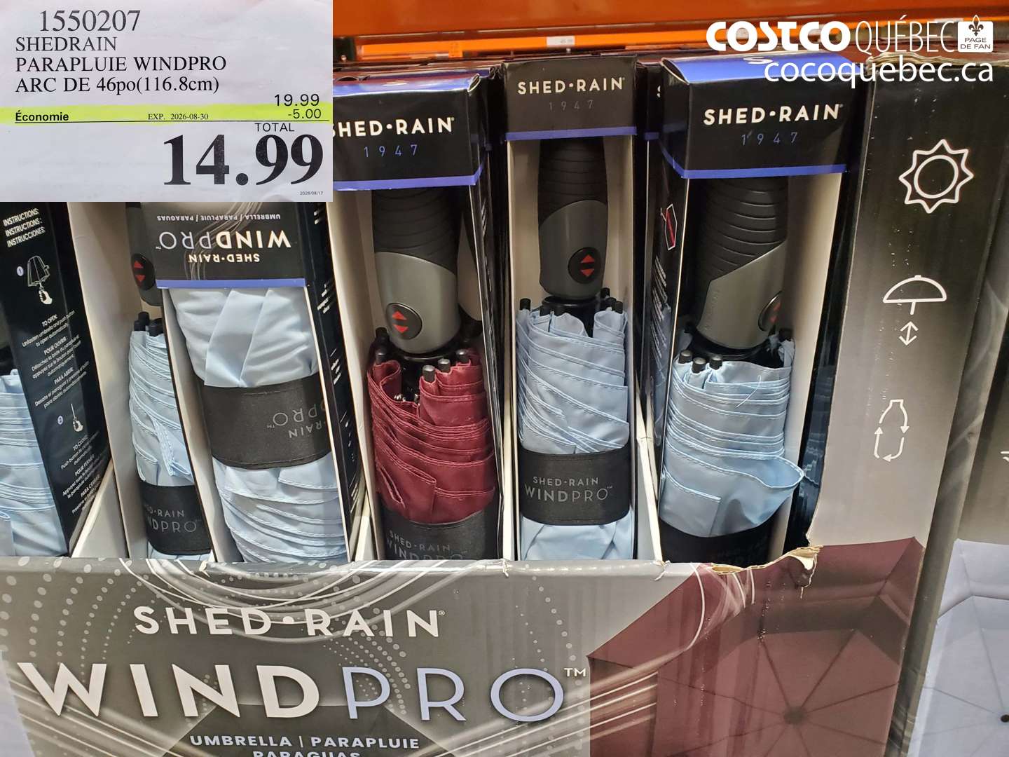 1550207 SHEDRAIN PARAPLUIE WINDPRO ARC DE 46PO(116.8CM) ($5.00 INSTANT SAVINGS EXPIRES ON 2026-08-30) $14.99