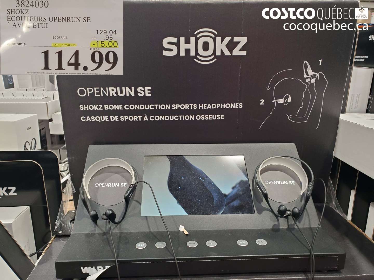 3824030 SHOKZ ÉCOUTEURS OPENRUN SE AVEC ETUI ($15.00 INSTANT SAVINGS EXPIRES ON 2026-08-13) $114.99