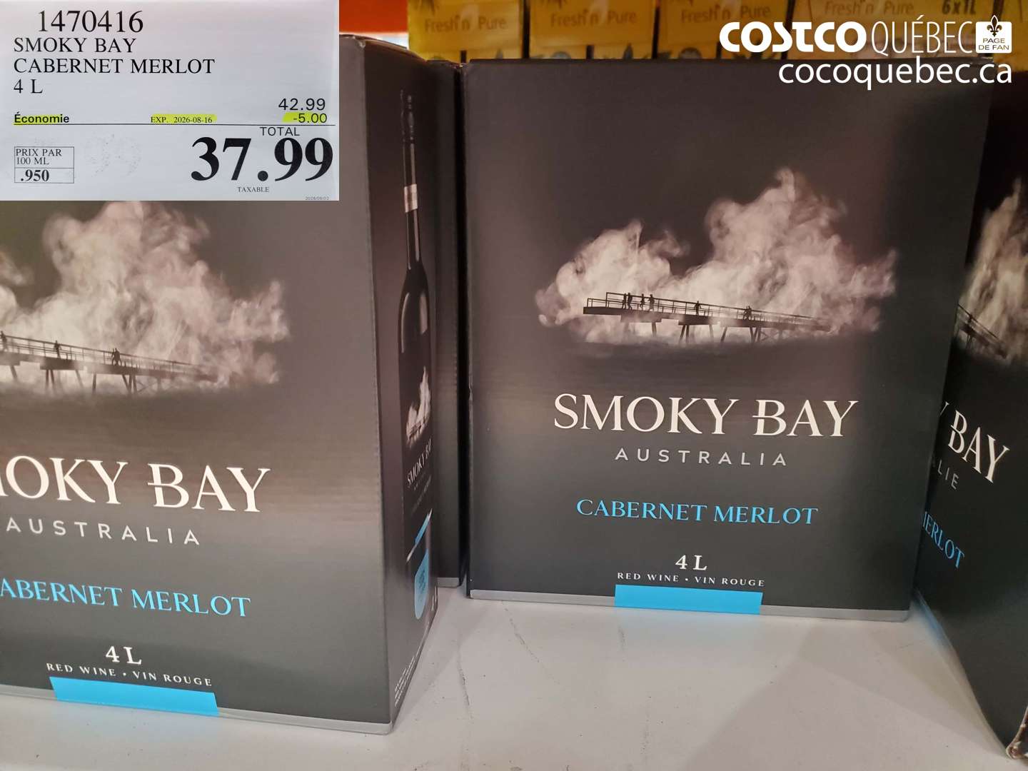 1470416 SMOKY BAY CABERNET MERLOT 4 L ($5.00 INSTANT SAVINGS EXPIRES ON 2026-08-16) $37.99