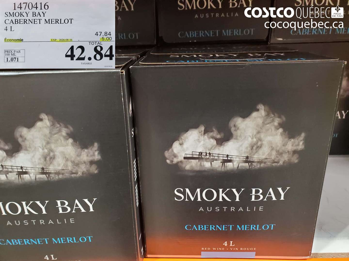 1470416 SMOKY BAY CABERNET MERLOT 4 L ($5.00 INSTANT SAVINGS EXPIRES ON 2026-08-16) $42.84
