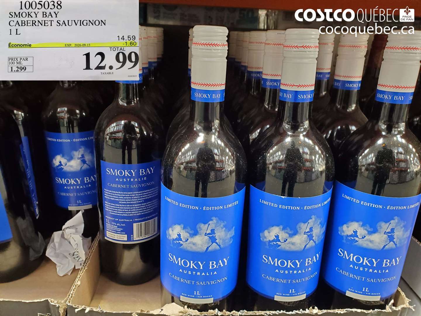 1005038 SMOKY BAY CABERNET SAUVIGNON 1 L ($1.60 INSTANT SAVINGS EXPIRES ON 2026-09-13) $12.99