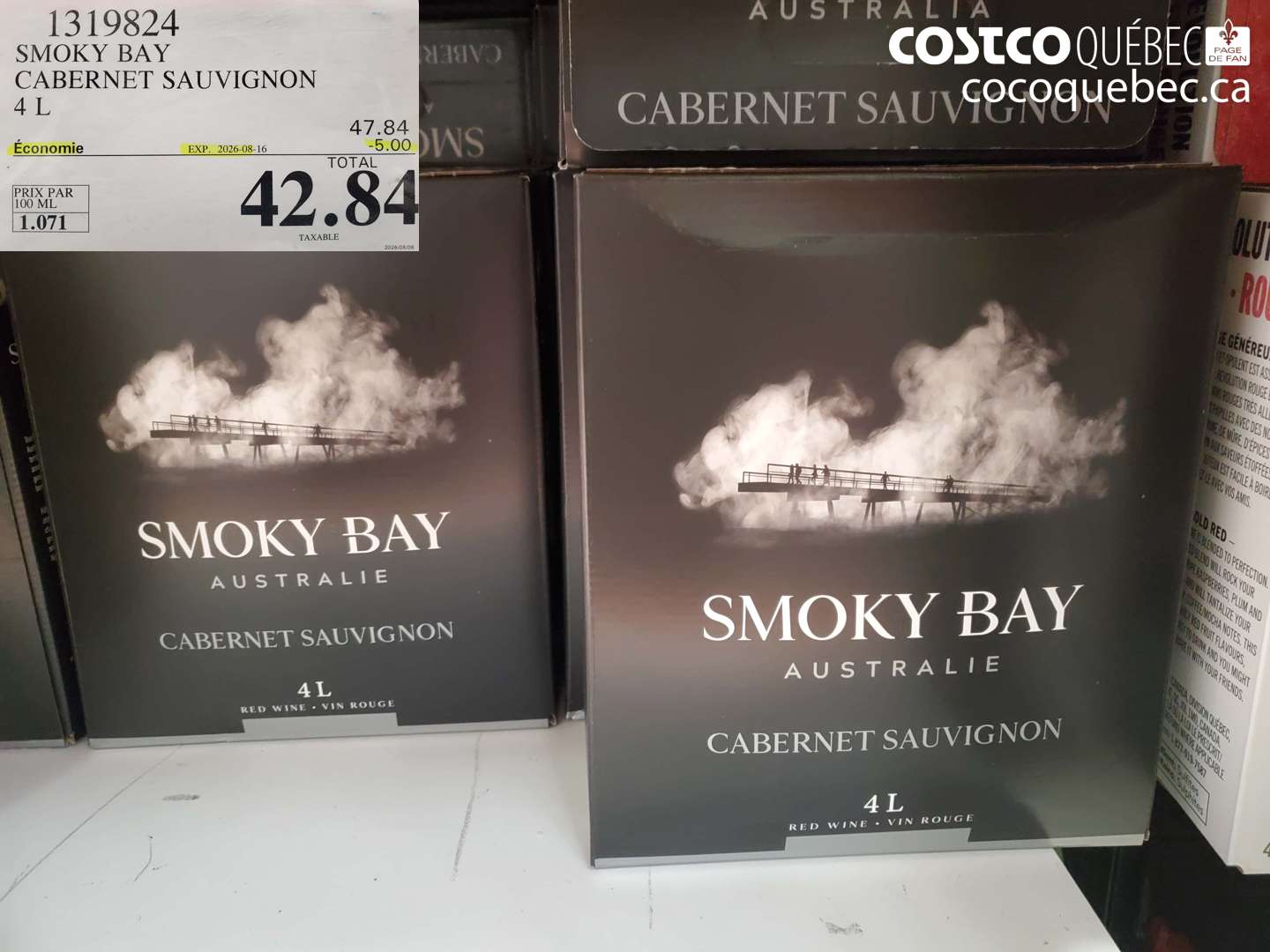 1319824 SMOKY BAY CABERNET SAUVIGNON 4 L ($5.00 INSTANT SAVINGS EXPIRES ON 2026-08-16) $42.84